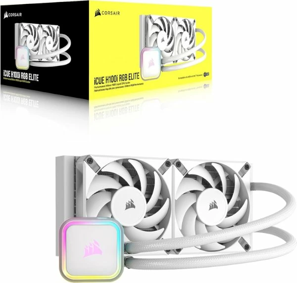 קירור נוזלי Corsair iCUE H100i RGB ELITE 240mm White | PC SQUAD