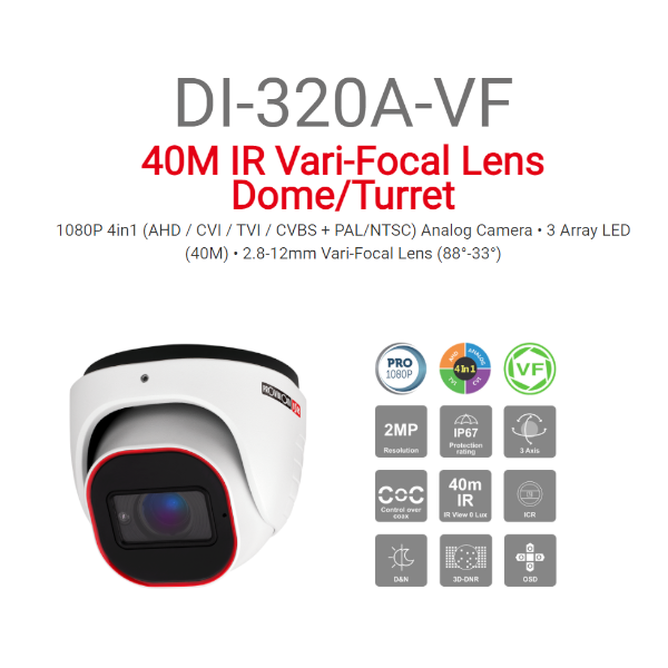מצלמת כיפה Provision AHD DI-320A-VF 2MP Vari-Focal 40M IR | PC SQUAD