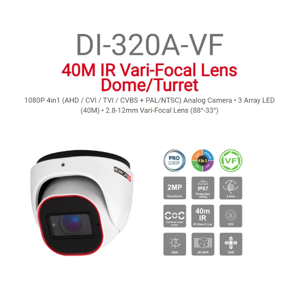 מצלמת כיפה Provision AHD DI-320A-VF 2MP Vari-Focal 40M IR | PC SQUAD