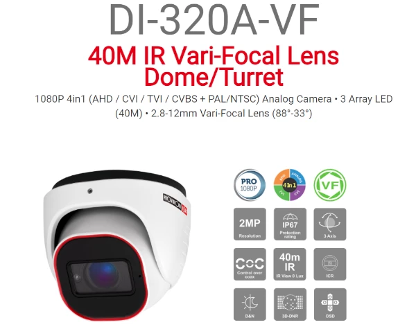 מצלמת כיפה Provision AHD DI-320A-VF 2MP Vari-Focal 40M IR | PC SQUAD