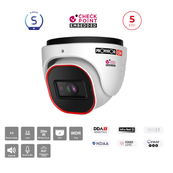 מצלמת כיפה  Provision DI-350IPSN-28-V4 IP 5MP 2.8 POE IP67 | PC SQUAD