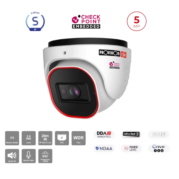מצלמת כיפה  Provision DI-350IPSN-28-V4 IP 5MP 2.8 POE IP67 | PC SQUAD