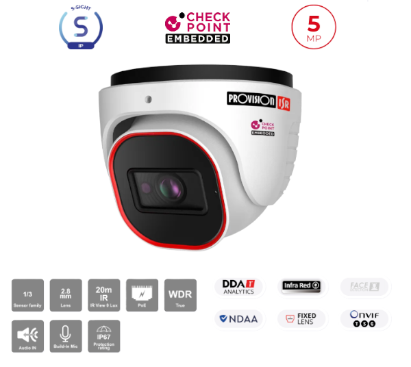 מצלמת כיפה  Provision DI-350IPSN-28-V4 IP 5MP 2.8 POE IP67 | PC SQUAD