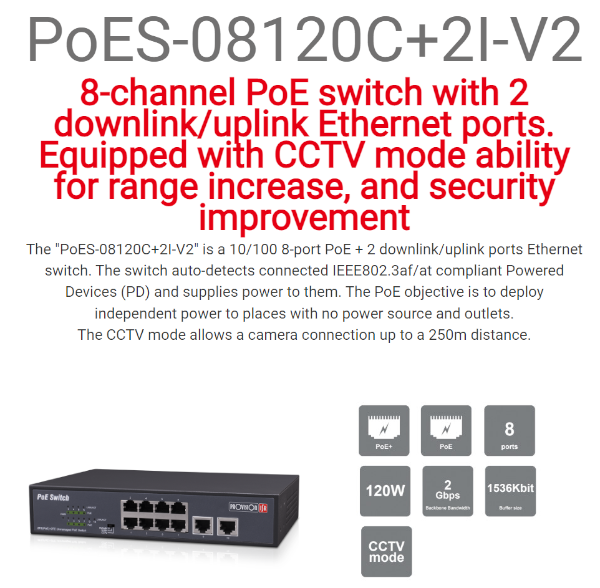 מתג Provision 8PORT POE Switch 10/100 incl 2 Uplink | PC SQUAD