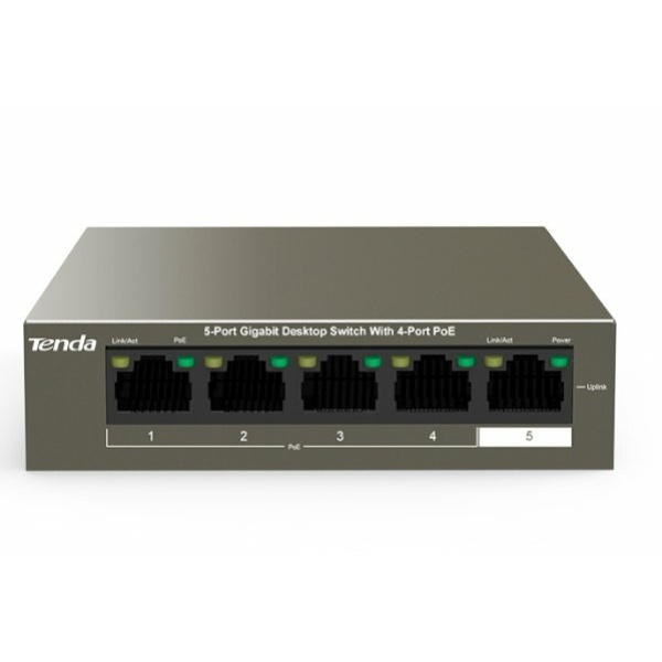 מתג לא מנוהל Tenda 5 Port With 4 PORT POE Gigabit Switch 63W | PC SQUAD
