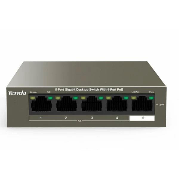 מתג לא מנוהל Tenda 5 Port With 4 PORT POE Gigabit Switch 63W | PC SQUAD