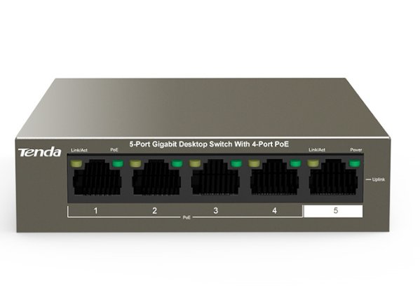 מתג לא מנוהל Tenda 5 Port With 4 PORT POE Gigabit Switch 63W | PC SQUAD