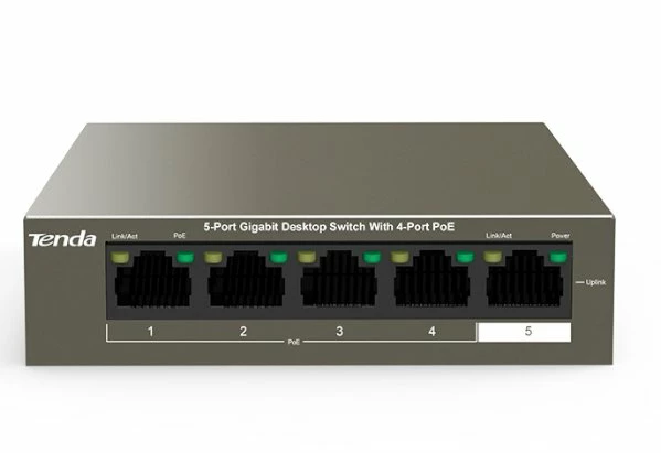 מתג לא מנוהל Tenda 5 Port With 4 PORT POE Gigabit Switch 63W | PC SQUAD