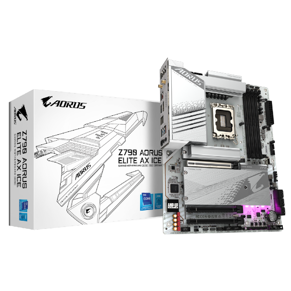 לוח אם Gigabyte Z790 AORUS ELITE AX ICE ATX DDR5 WIFI BT WHITE | PC SQUAD