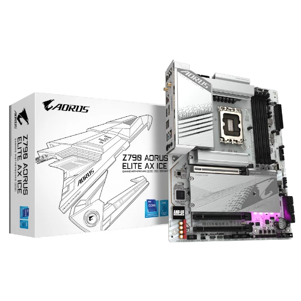 לוח אם Gigabyte Z790 AORUS ELITE AX ICE ATX DDR5 WIFI BT WHITE | PC SQUAD
