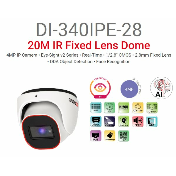 מצלמת כיפה Provision IP 4MP DOME DI-340IPE-28 POE | PC SQUAD