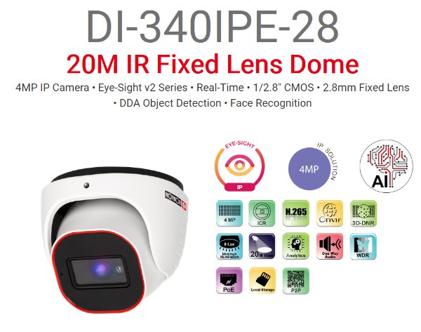 מצלמת כיפה Provision IP 4MP DOME DI-340IPE-28 POE | PC SQUAD