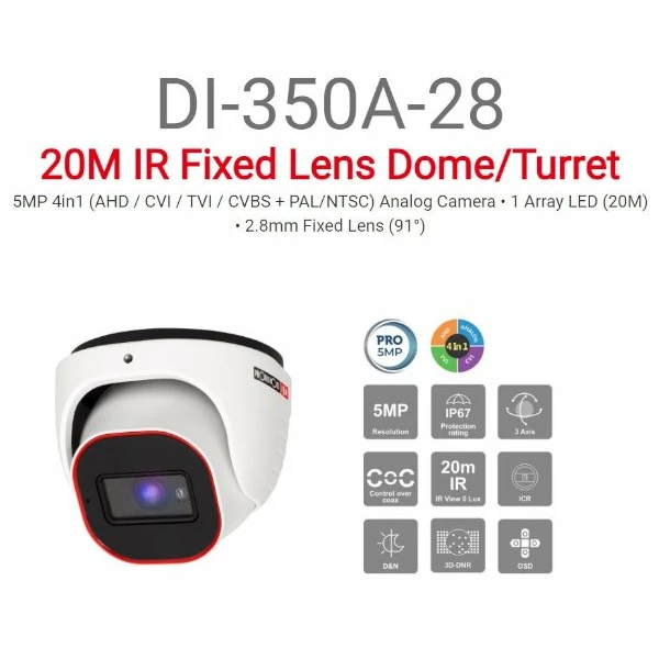 מצלמת כיפה Provision DI-350A28 5MP AHD 2.8 ICR IP67 | PC SQUAD