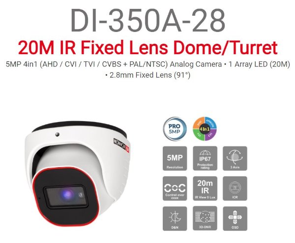 מצלמת כיפה Provision DI-350A28 5MP AHD 2.8 ICR IP67 | PC SQUAD