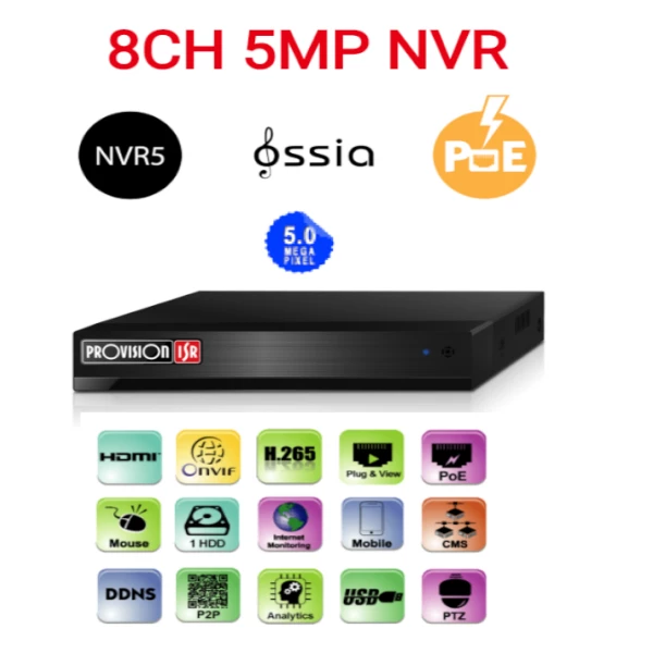 מערכת הקלטה לשמונה מצלמות Provision 5mp NVR5-8200PX POE | PC SQUAD