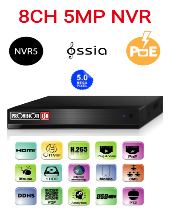 מערכת הקלטה לשמונה מצלמות Provision 5mp NVR5-8200PX POE | PC SQUAD