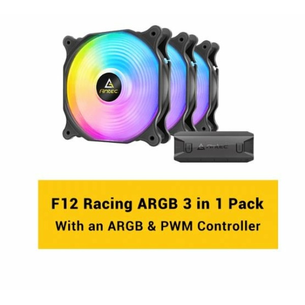 מאווררים למארז Antec F12 Racing 120mm ARGB 3 Pack Fan+Controller | PC SQUAD