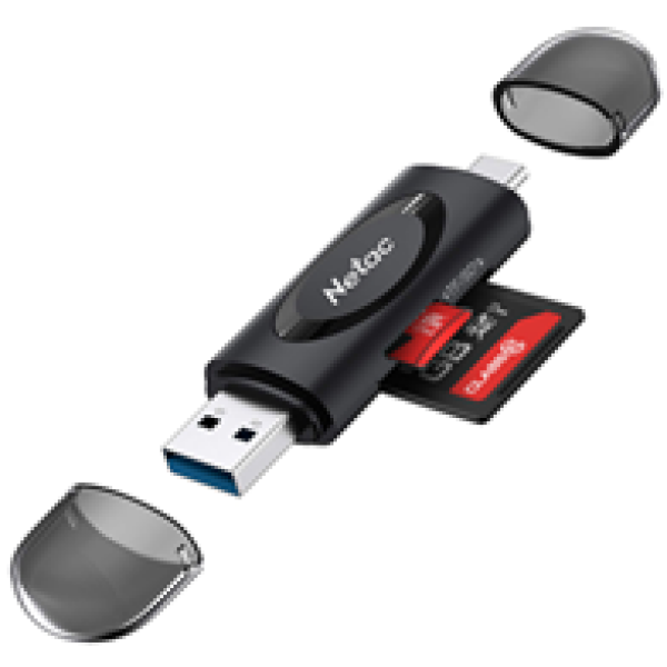 קורא כרטיסים Netac Card READER WK14 USB3.0+TYPE-C Msd/SD Black