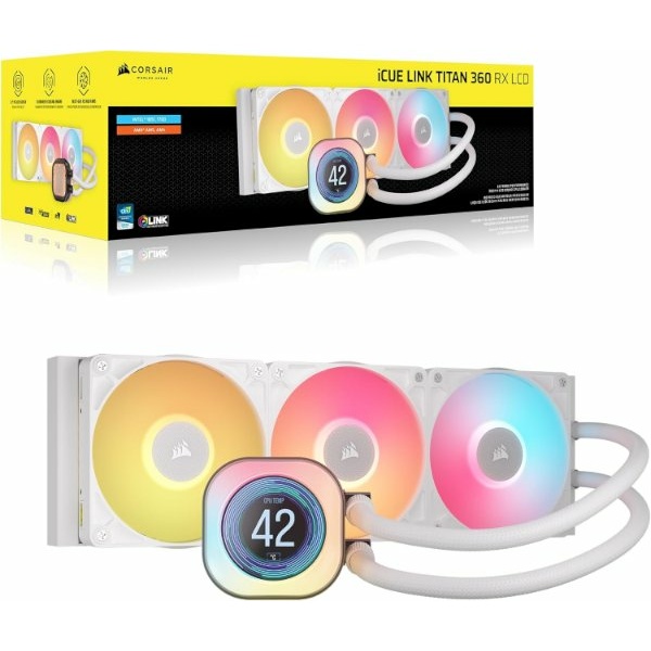 קירור נוזלי לבן Corsair iCUE TITAN 360 RX LCD White 360mm AIO